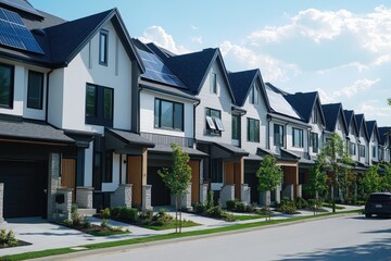 Modern Townhouse with Solar Panels. AI generated illustration.