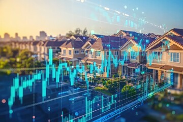 Fototapeta premium Stock Market Growth with Homes. AI generated illustration.
