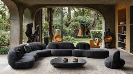 Monochromatic living room with sleek furniture and minimal decor