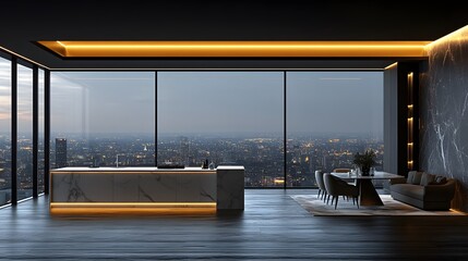 Neutral toned kitchen with sleek surfaces and minimal decor