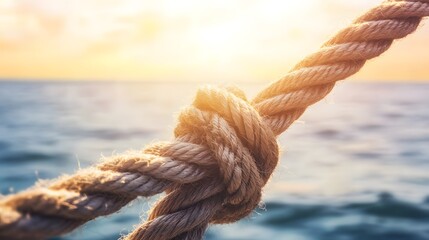 Complex web of interconnected ropes symbolizing intricate business relationships and antitrust challenges, with a focused foreground rope representing the effort to break monopolies