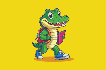 Cute Crocodile walking Cartoon Vector Icon Animal Nature Icon Isolated Flat Vector Illustration