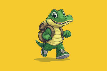 Cute Crocodile walking Cartoon Vector Icon Animal Nature Icon Isolated Flat Vector Illustration