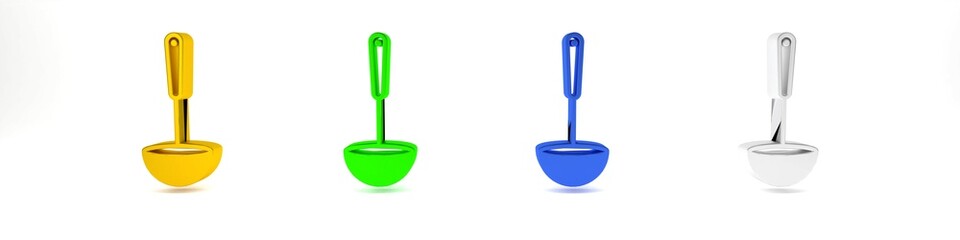 Colorful Kitchen ladle icon isolated on white background. Cooking utensil. Cutlery spoon sign. Minimalism concept. 3D render illustration