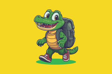 Cute Crocodile Walking Cartoon Vector Icon Animal Nature Icon Isolated Flat Vector Illustration