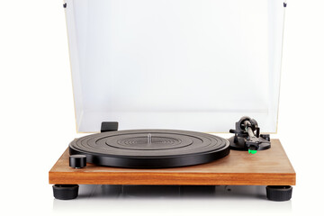 A vinyl record player.
