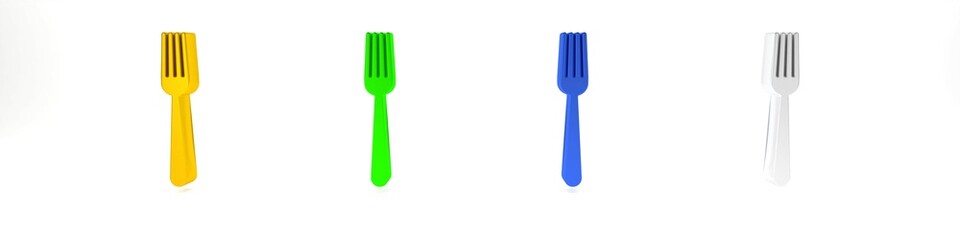 Colorful Fork icon isolated on white background. Cutlery symbol. Minimalism concept. 3D render illustration