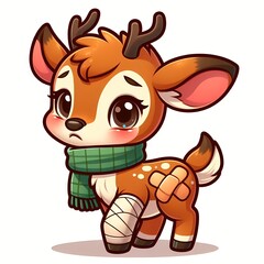 Obraz premium Cute Deer Injury Sick With Bandage Cartoon Vector Icon Illustration.