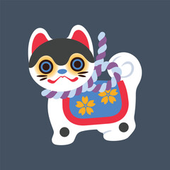 cute Japanese dog spirit character in flat vector design