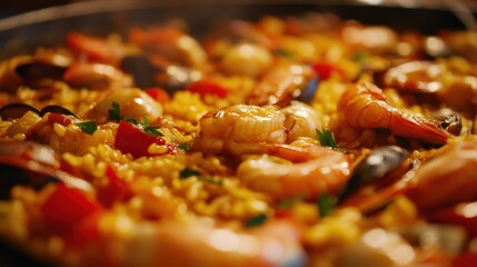 Seafood Paella Closeup.