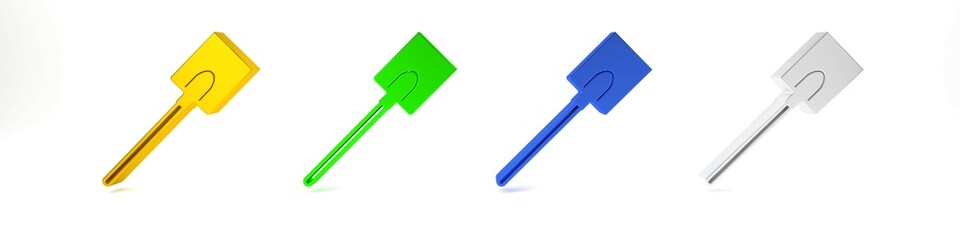 Colorful Garden shovel icon isolated on white background. Gardening tool. Tool for horticulture, agriculture, farming. Minimalism concept. 3D render illustration