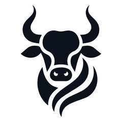 Black Cow Head Silhouette Vector Isolated on White Background