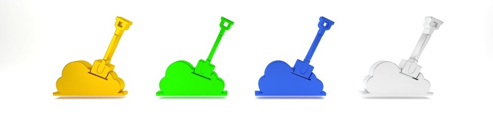 Colorful Shovel in the ground icon isolated on white background. Gardening tool. Tool for horticulture, agriculture, farming. Minimalism concept. 3D render illustration