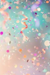 Naklejka premium Soft Pastel Abstract Birthday Background with Floating Ribbons and Confetti for Party Posters