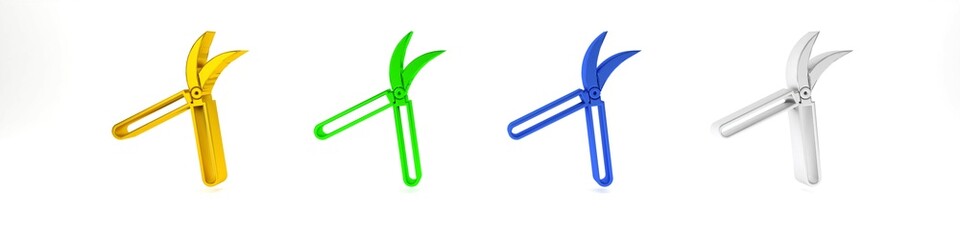Colorful Gardening handmade scissors for trimming icon isolated on white background. Pruning shears with wooden handles. Minimalism concept. 3D render illustration