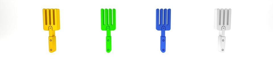 Colorful Garden fork icon isolated on white background. Pitchfork icon. Tool for horticulture, agriculture, farming. Minimalism concept. 3D render illustration