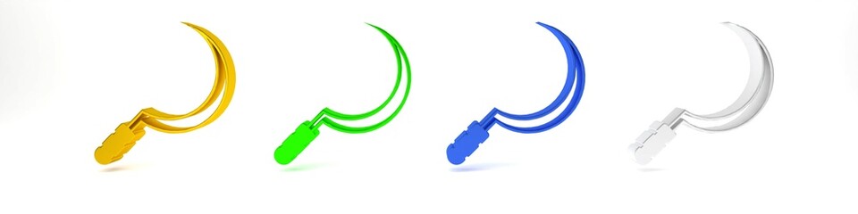 Colorful Sickle icon isolated on white background. Reaping hook sign. Minimalism concept. 3D render illustration