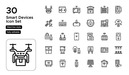 Smart Devices Line Icon Set: Innovative Gadgets, Home Automation, and Wearable Tech Icons