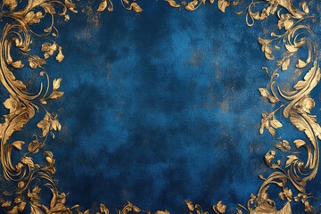 Elegant Blue Background with Golden Decoration. AI generated illustration.