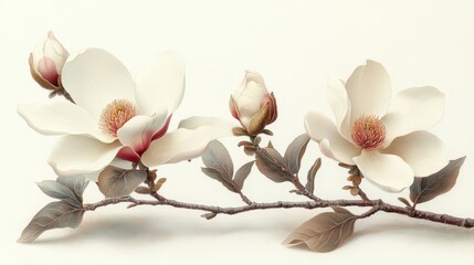 Obraz premium old botanical illustration of a magnolia flower beautifully detailed isolated on a white background capturing the timeless beauty and delicate structure of nature