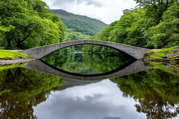 A concrete bridge spanning a calm river, blending into the soft gray landscape