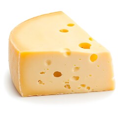 Closeup Macro Shot of a Perfect Aged Cheese Wedge with Natural Rind on White Background