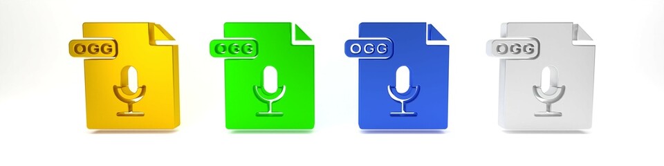 Colorful OGG file document. Download ogg button icon isolated on white background. OGG file symbol. Minimalism concept. 3D render illustration