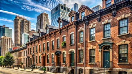 Fototapeta premium Minimalist View of Historic Brick Buildings in Jersey City Downtown