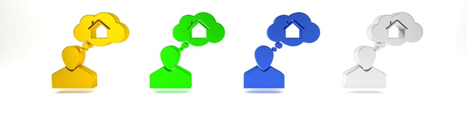 Colorful Man dreaming about buying a new house icon isolated on white background. Minimalism concept. 3D render illustration