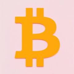 Obraz premium Bright Yellow Bitcoin Symbol on Soft Pink Background