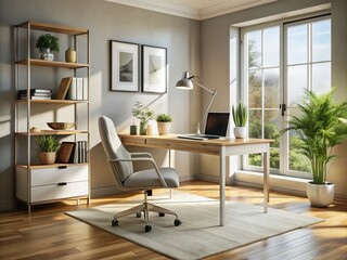 Fototapeta premium Modern Desk and Chair Set in a Stylish Home Office Environment