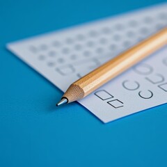 Pencil and forms on blue background