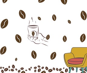 cup of coffee with beans