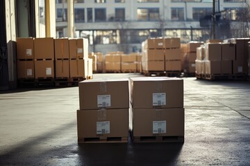 Cardboard Boxes in Warehouse. AI generated illustration.