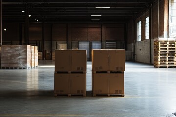 Cardboard Boxes in Warehouse. AI generated illustration.