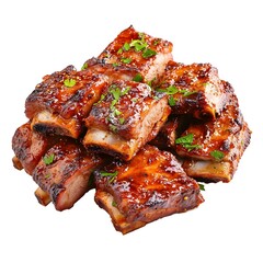 Perfectly Grilled and Marinated Spicy Ribs on White Background