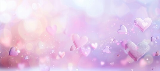 Romantic Valentine's Day Background with Pastel Heart Shapes and Light Bokeh Effects