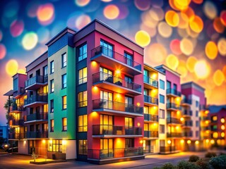 Modern Residential Building with Fresh Facade Paint and Bokeh Effect for Real Estate Promotion