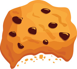 Cartoon illustration of a melted chocolate chip cookie leaving crumbs, ideal for bakery or confectionery projects
