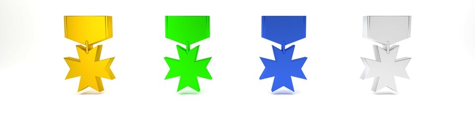 Colorful Military reward medal icon isolated on white background. Army sign. Minimalism concept. 3D render illustration