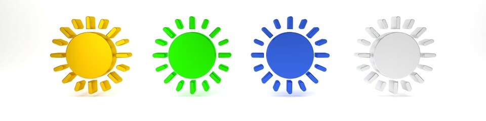 Colorful Sun icon isolated on white background. Minimalism concept. 3D render illustration