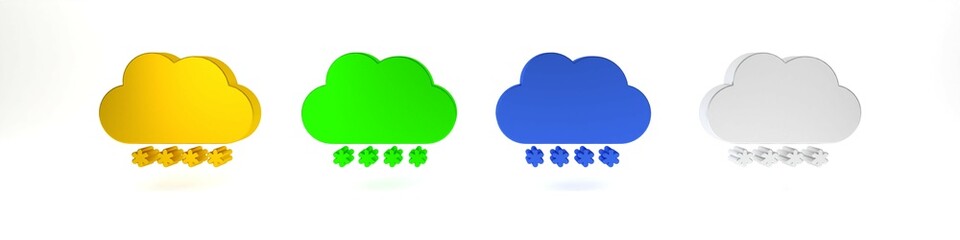 Colorful Cloud with snow icon isolated on white background. Cloud with snowflakes. Single weather icon. Snowing sign. Minimalism concept. 3D render illustration
