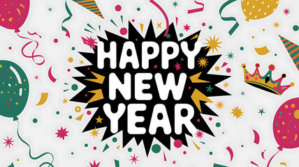 Happy New Year message with golden confetti
