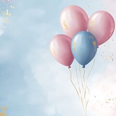 Fototapeta premium A serene illustration featuring pastel balloons against a soft blue background, perfect for celebrations.