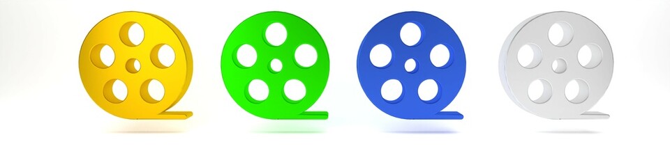 Colorful Film reel icon isolated on white background. Minimalism concept. 3D render illustration