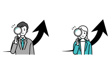 Arrow up male female businessperson illustration set.
