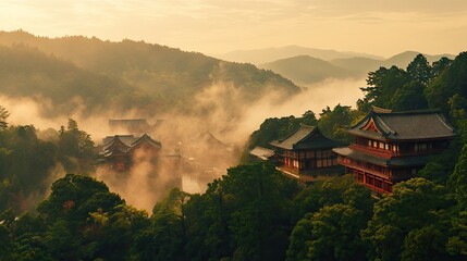The historic temples of Nikko, surrounded by dense forests and misty mountains.