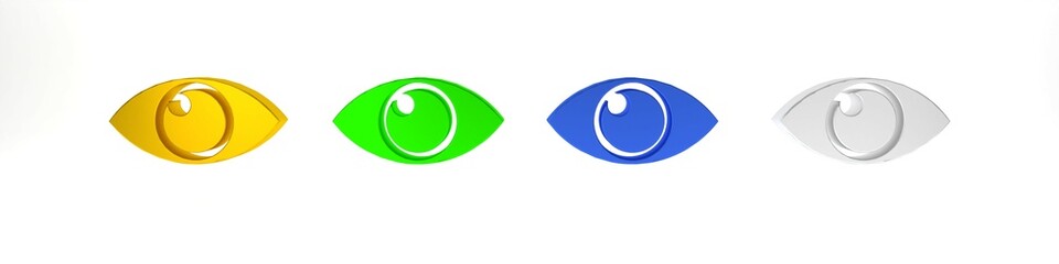 Colorful Eye icon isolated on white background. Minimalism concept. 3D render illustration