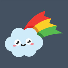 cloud character with simple rainbow in flat vector design.