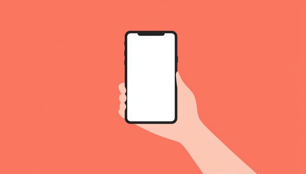 Hand holding a smartphone with an empty display, focus on device interaction, suitable for tech illustrations, app design, and digital content